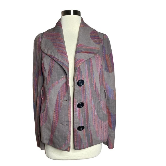 Anthropologie Idra Gray Multicolor Button Front Blazer No Belt - Picture 4 of 9